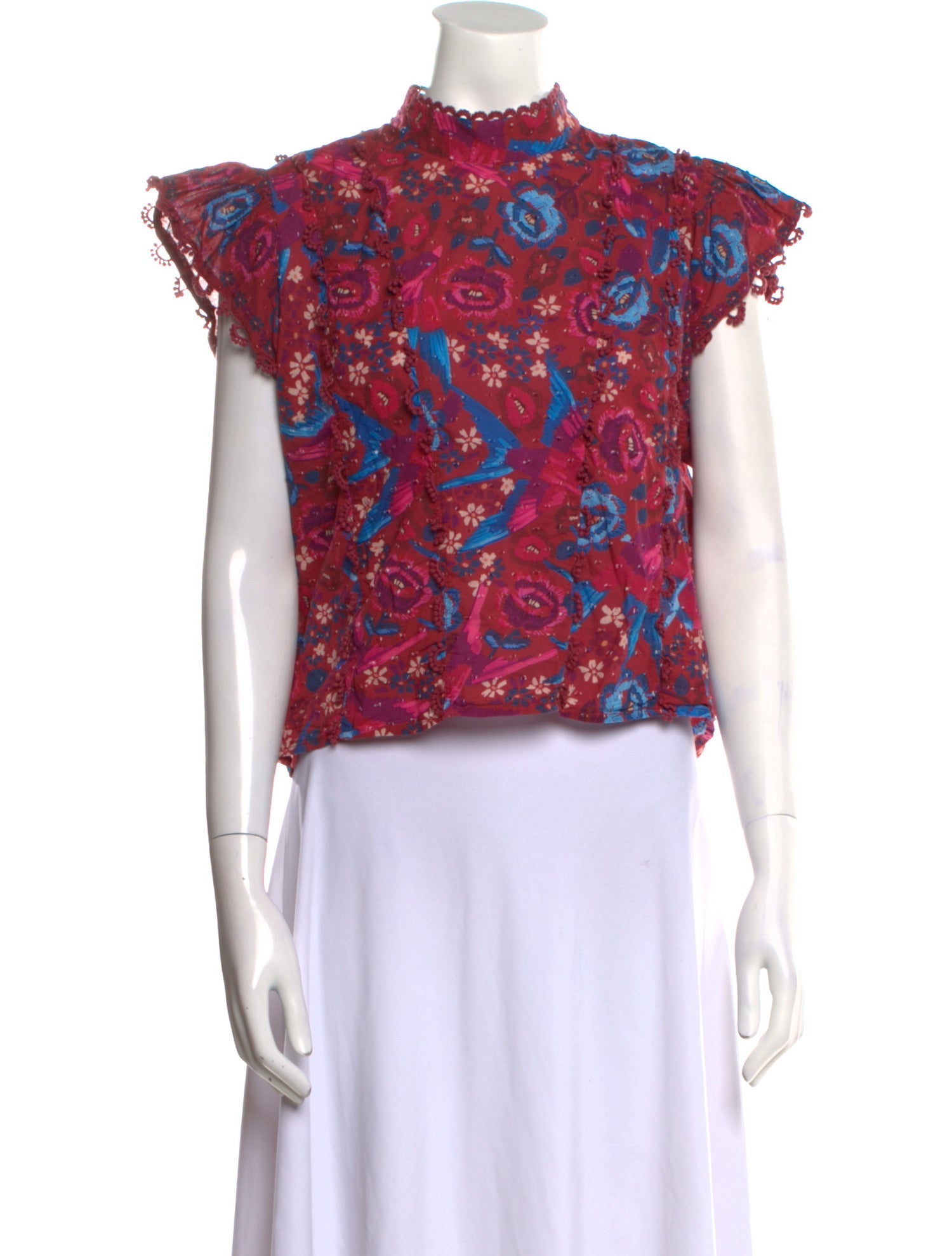 Farm Rio Floral Print Mock Neck Blouse