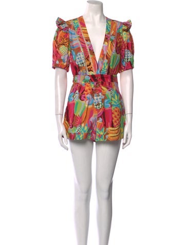Farm Rio Jumpsuits and Rompers Printed Plunge Neckline Romper XS