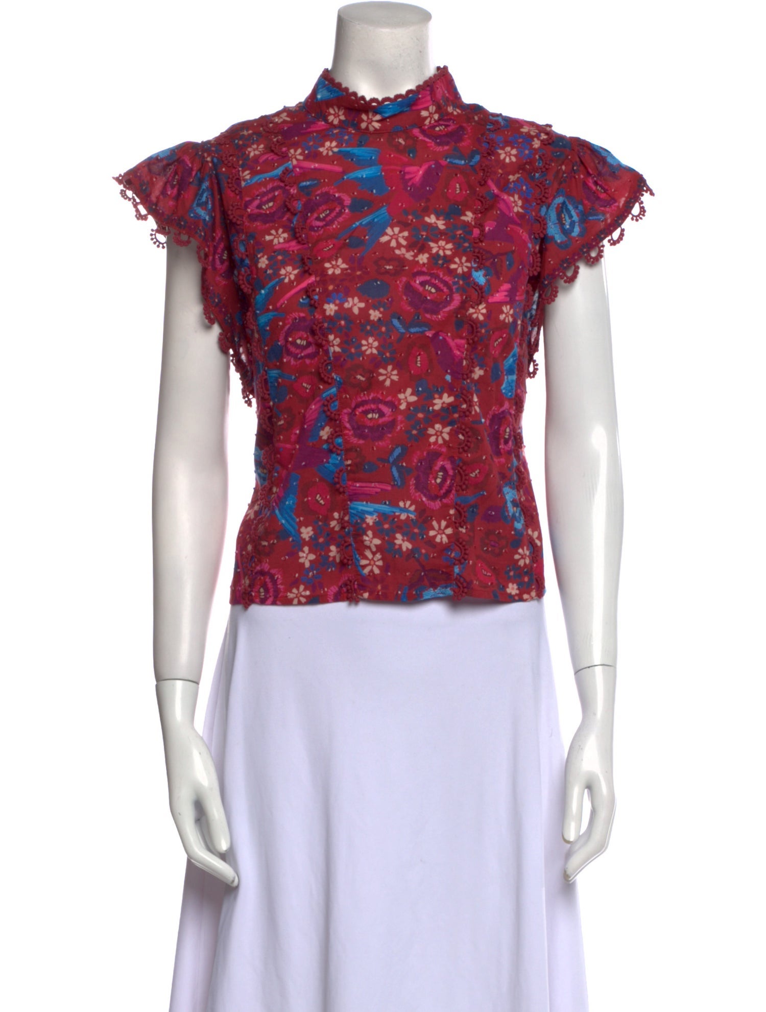 Farm Rio Floral Print Mock Neck Crop Top