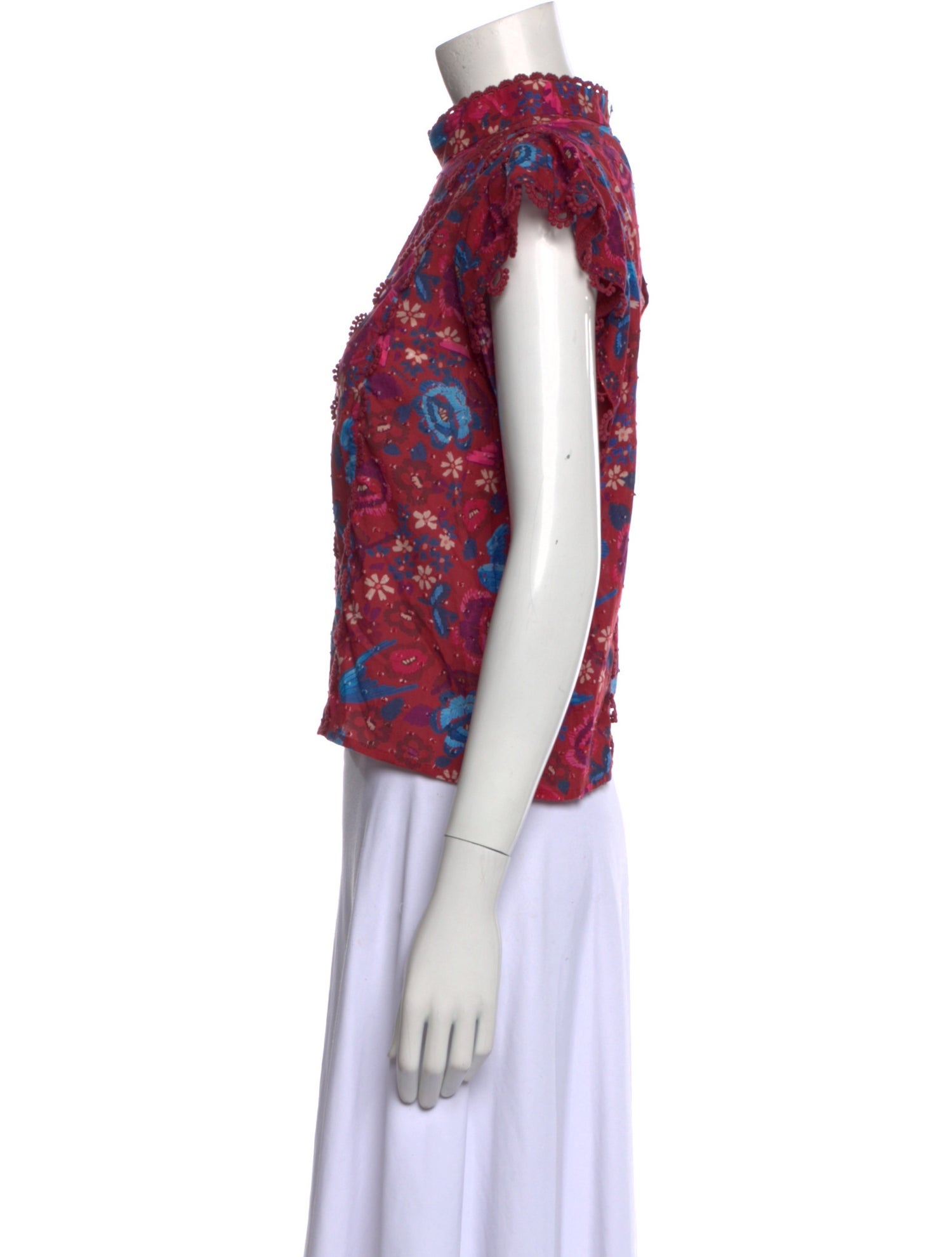 Farm Rio Floral Print Mock Neck Crop Top