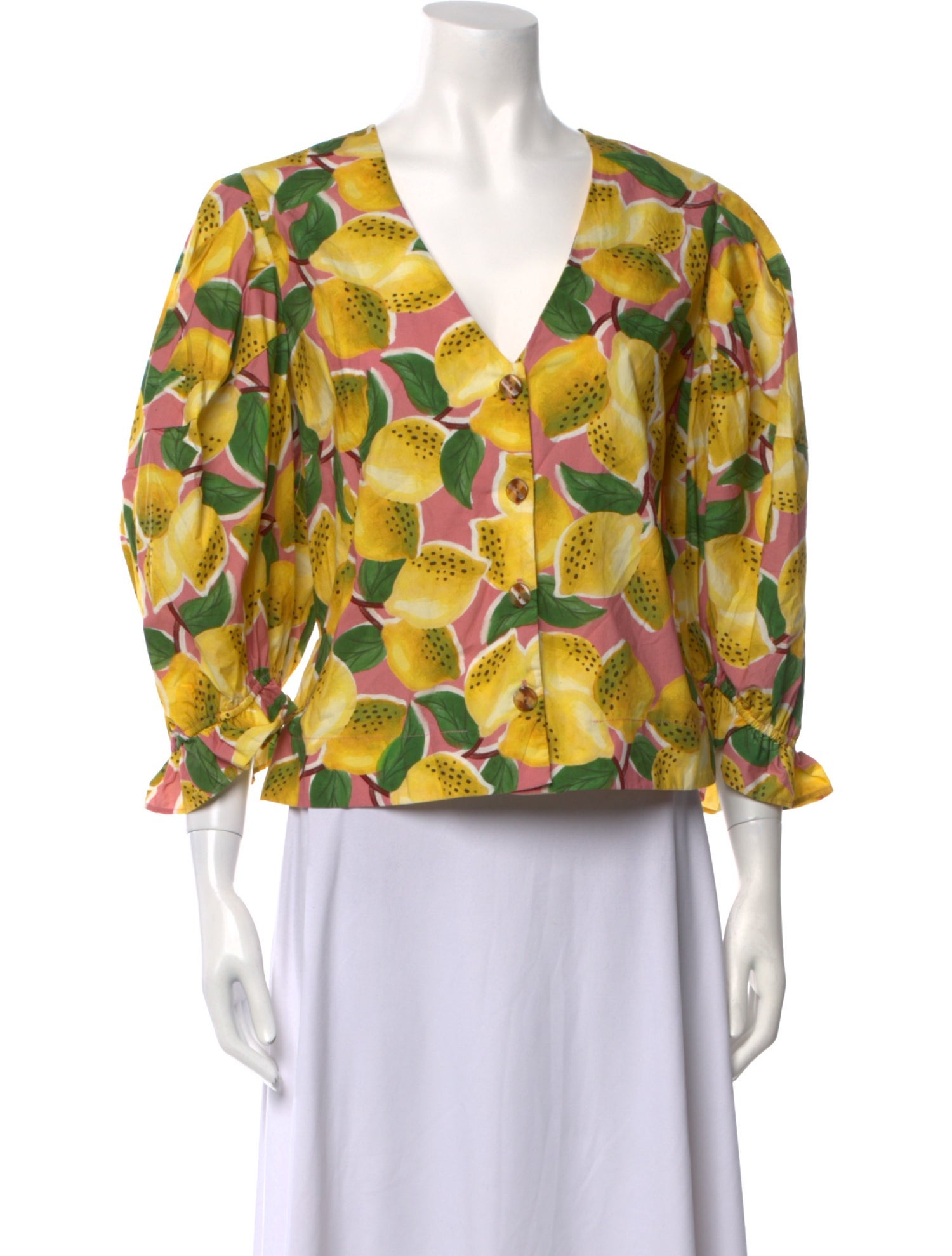 Farm Rio Printed V-Neck Button-Up Top