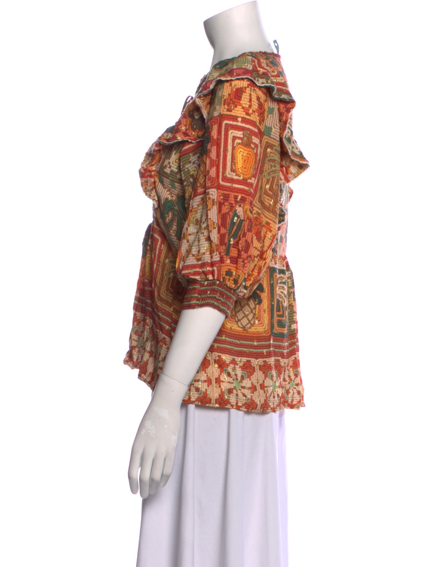 Farm Rio Paisley Print Tie Neck Blouse