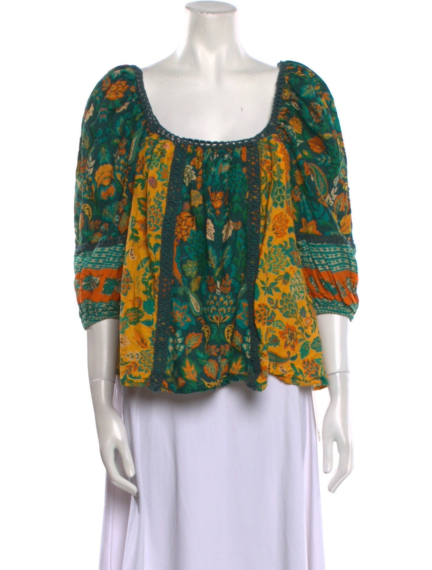 Farm Rio Floral Print Scoop Neck Blouse