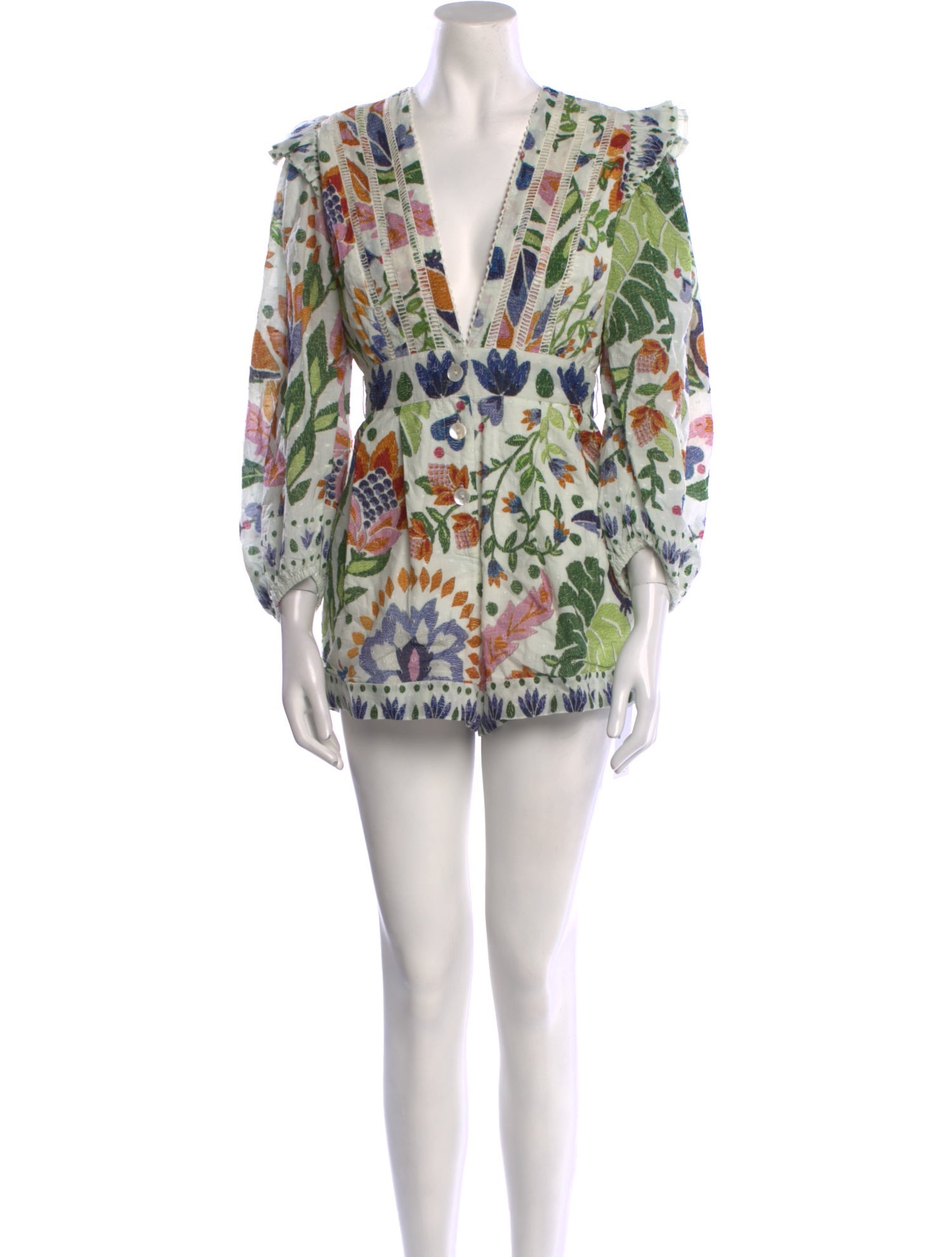 Farm Rio Printed Plunge Neckline Romper