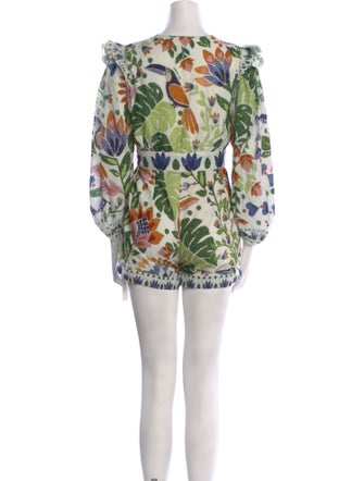 Farm Rio Printed Plunge Neckline Romper