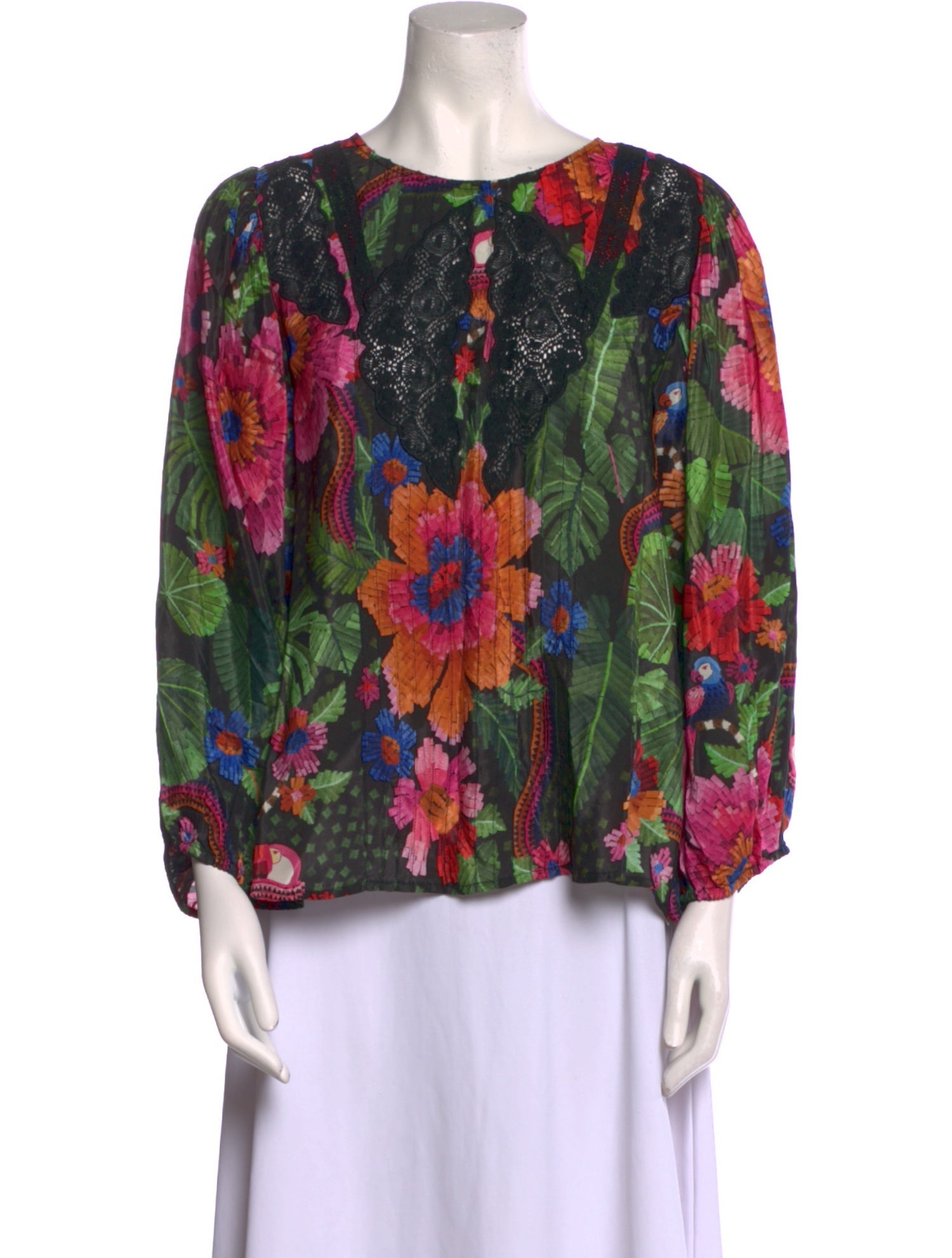 Farm Rio Floral Print Crew Neck Blouse