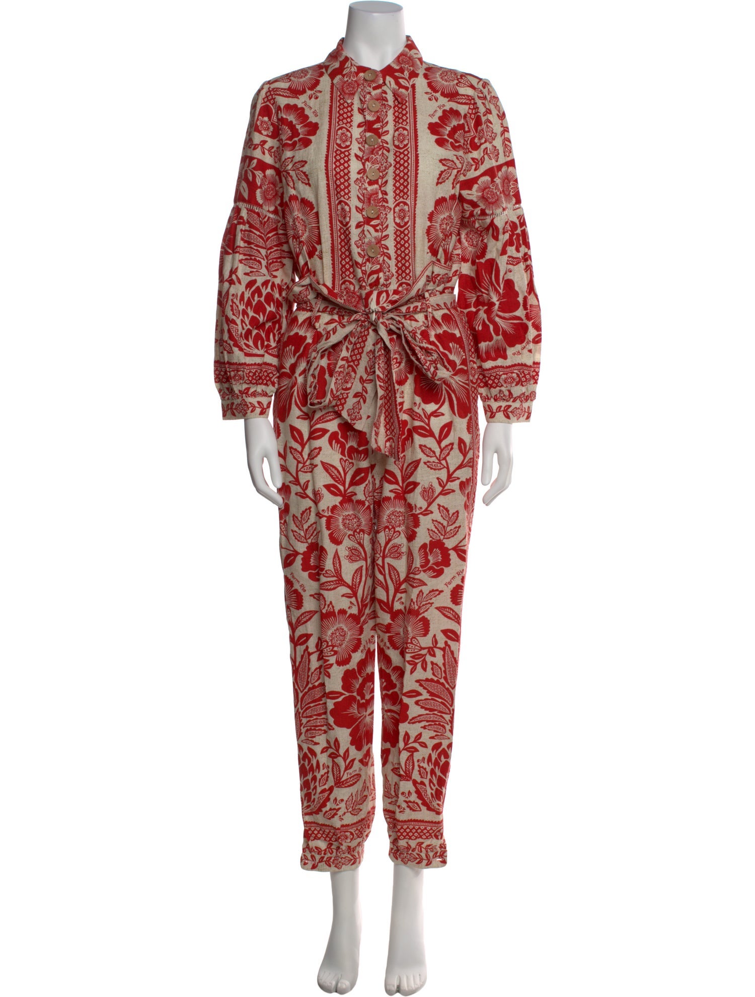 Farm Rio Linen Floral Print Jumpsuit