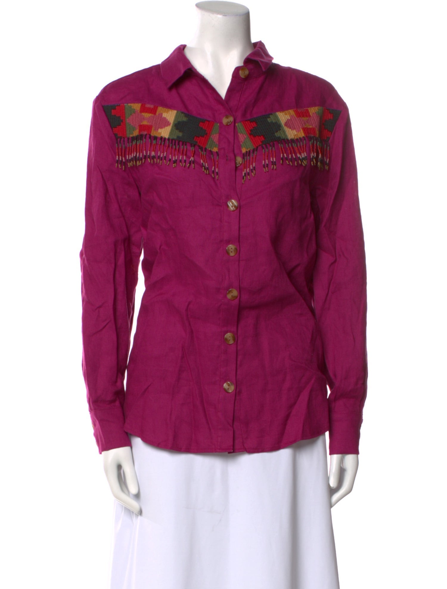 Farm Rio Linen Long Sleeve Button-Up Top