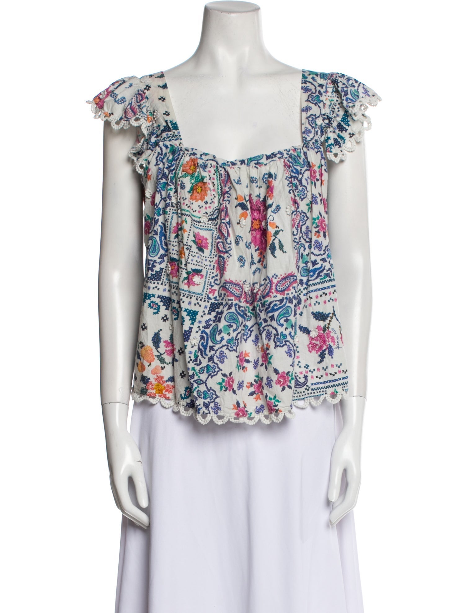 Farm Rio Floral Print Square Neckline Blouse