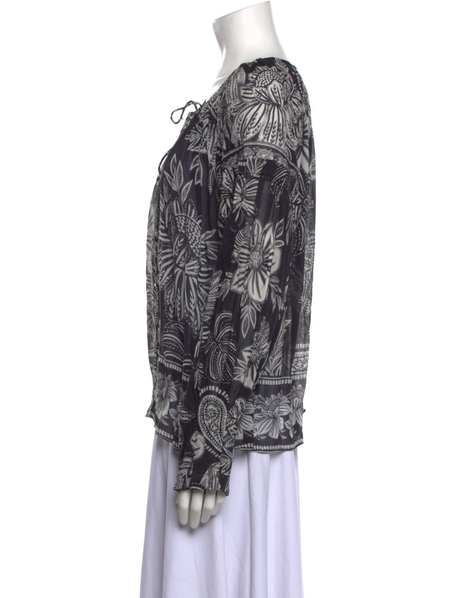 Farm Rio Printed Tie Neck Blouse