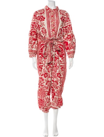 Farm Rio Linen Floral Print Jumpsuit