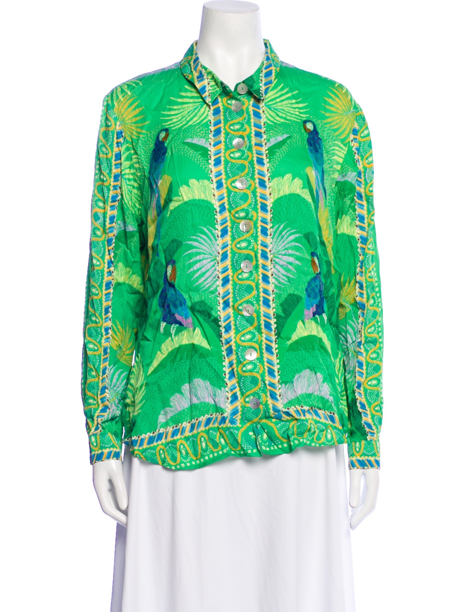 Farm Rio Printed Long Sleeve Button-Up Top