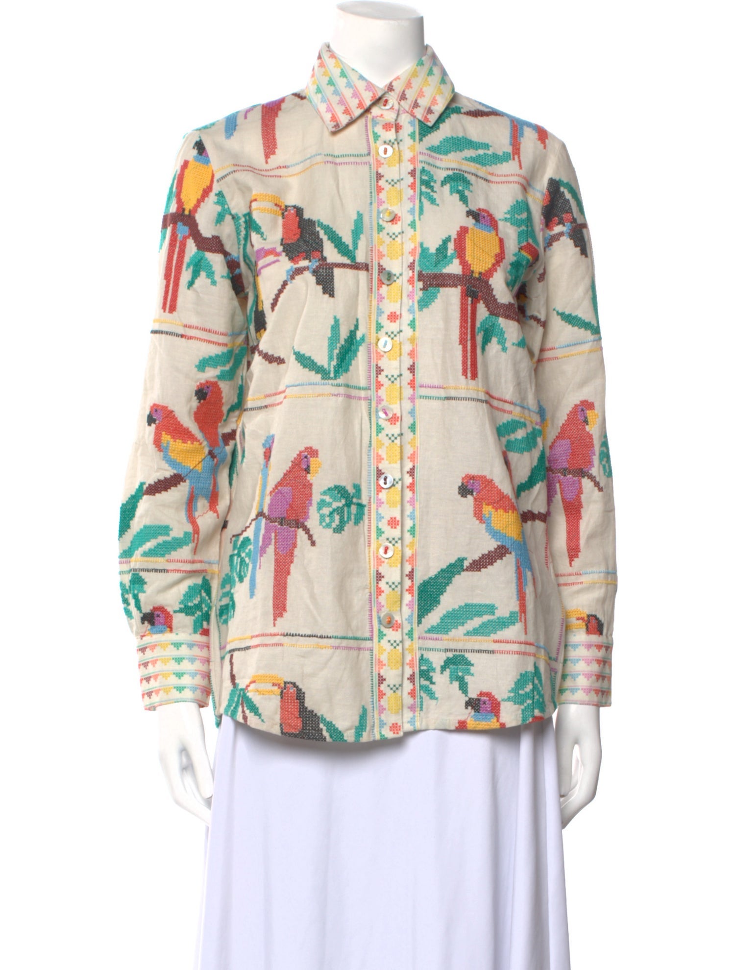 Farm Rio Printed Long Sleeve Button-Up Top w/ Tags