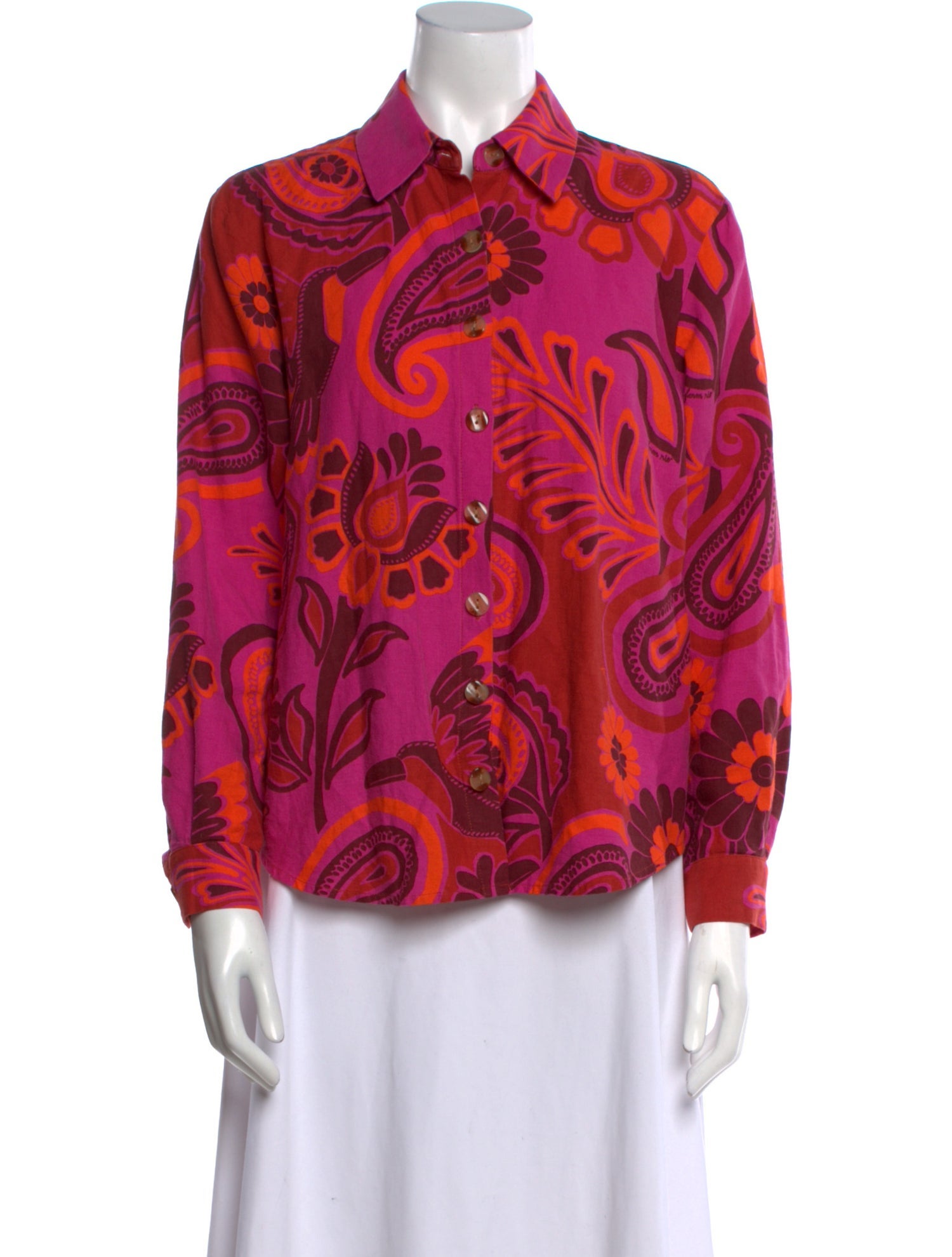 Farm Rio Linen Paisley Print Button-Up Top