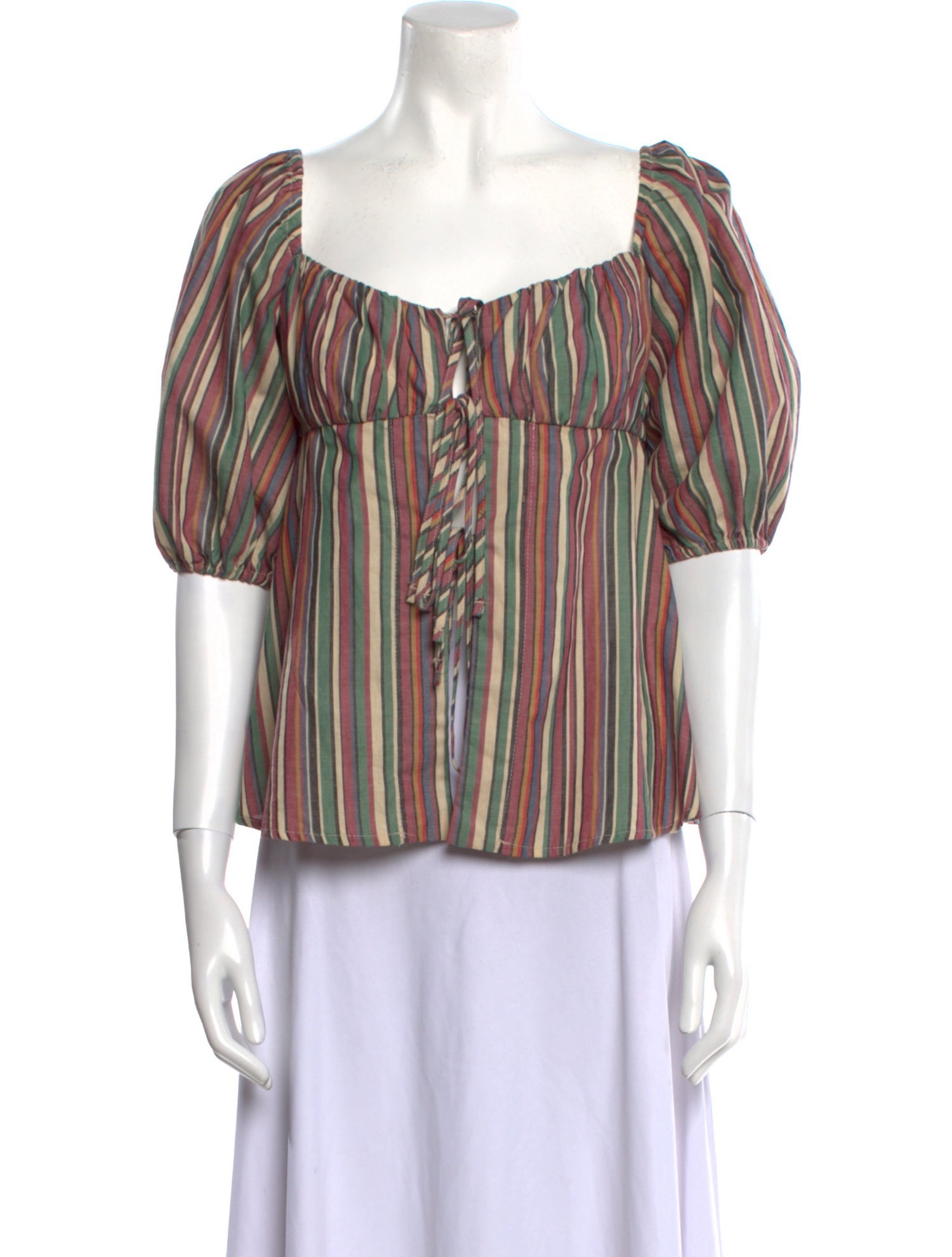 Farm Rio Striped Square Neckline Blouse