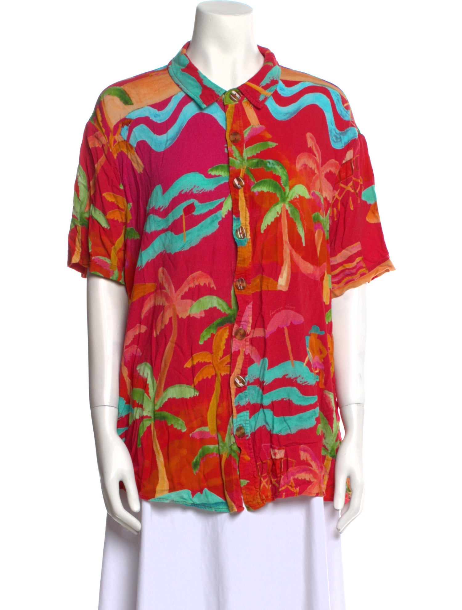 Farm Rio Printed Short Sleeve Button-Up Top