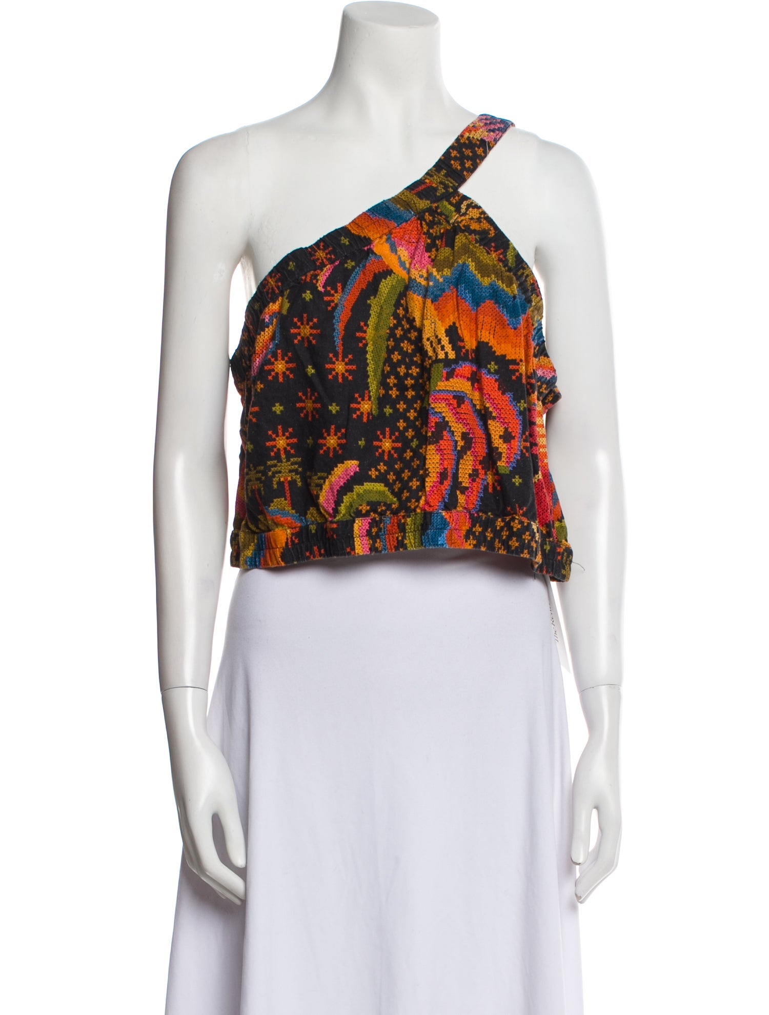 Farm Rio Floral Print One-Shoulder Crop Top