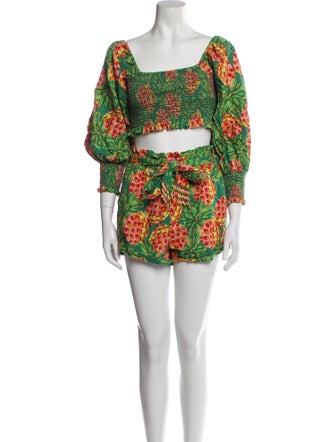 Farm Rio Linen Floral Print Short Set