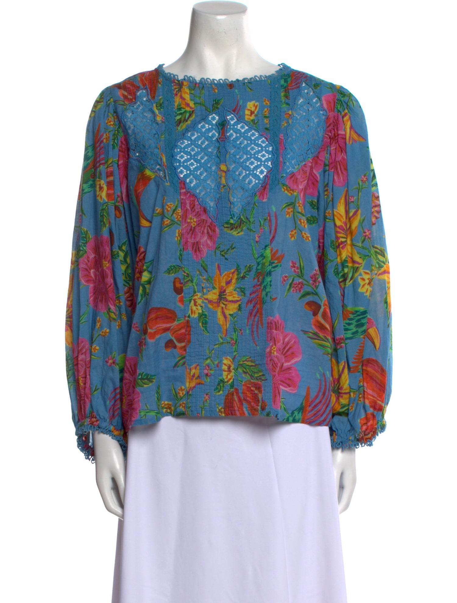 Farm Rio Floral Print Bateau Neckline Blouse