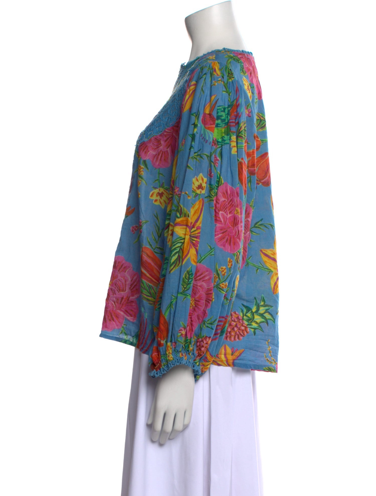 Farm Rio Floral Print Bateau Neckline Blouse