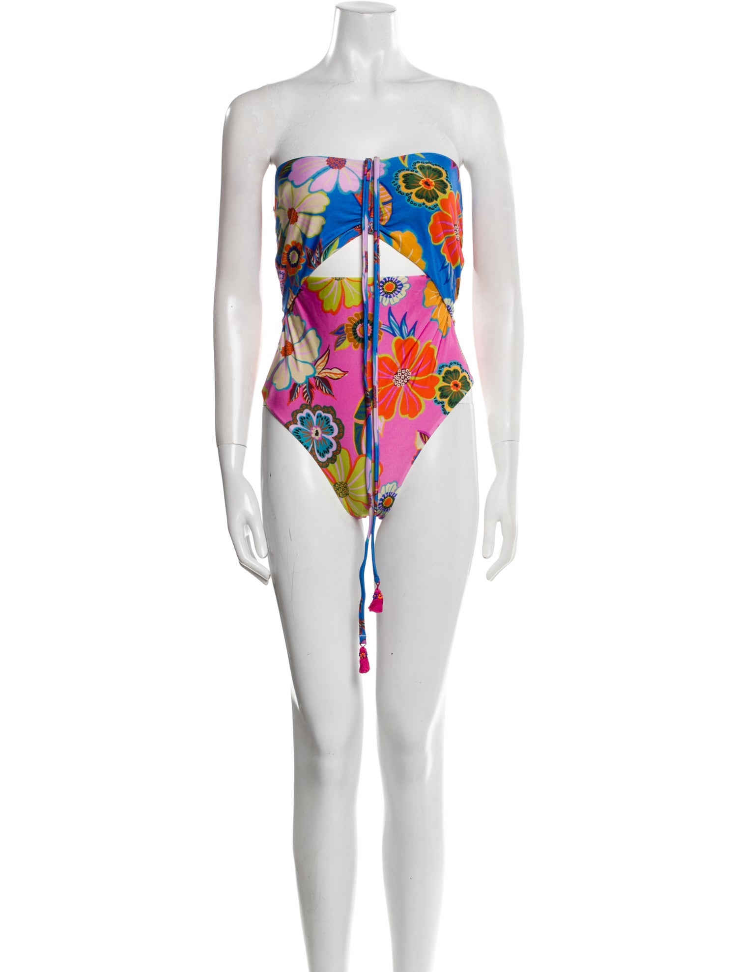 Farm Rio Floral Print Tassel Accents One-Piece