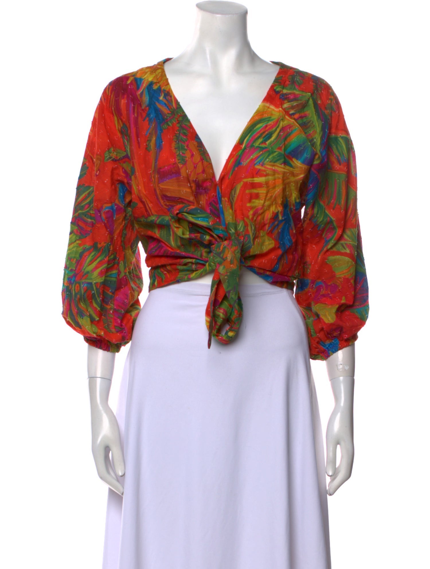 Farm Rio Printed V-Neck Crop Top