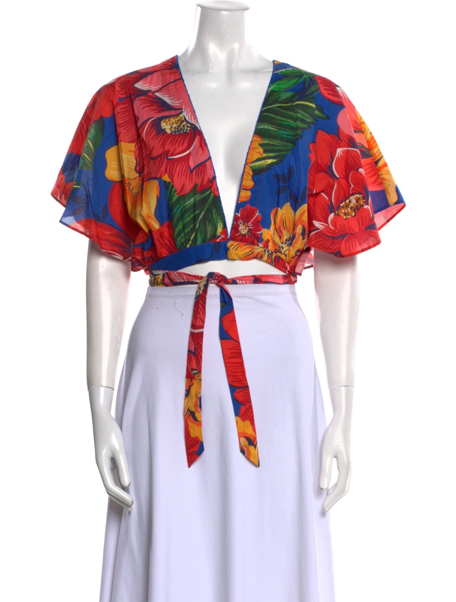 Farm Rio Floral Print V-Neck Crop Top