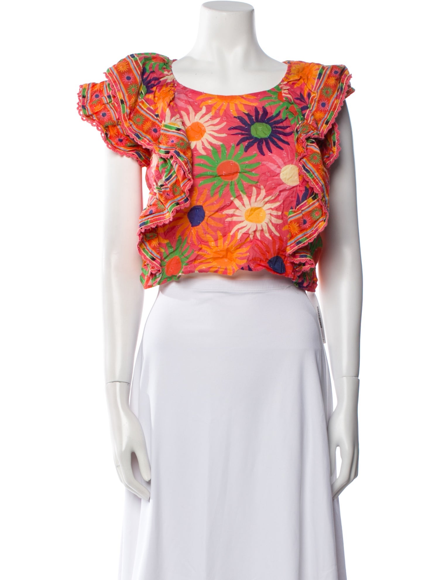 Farm Rio Floral Print Bateau Neckline Crop Top