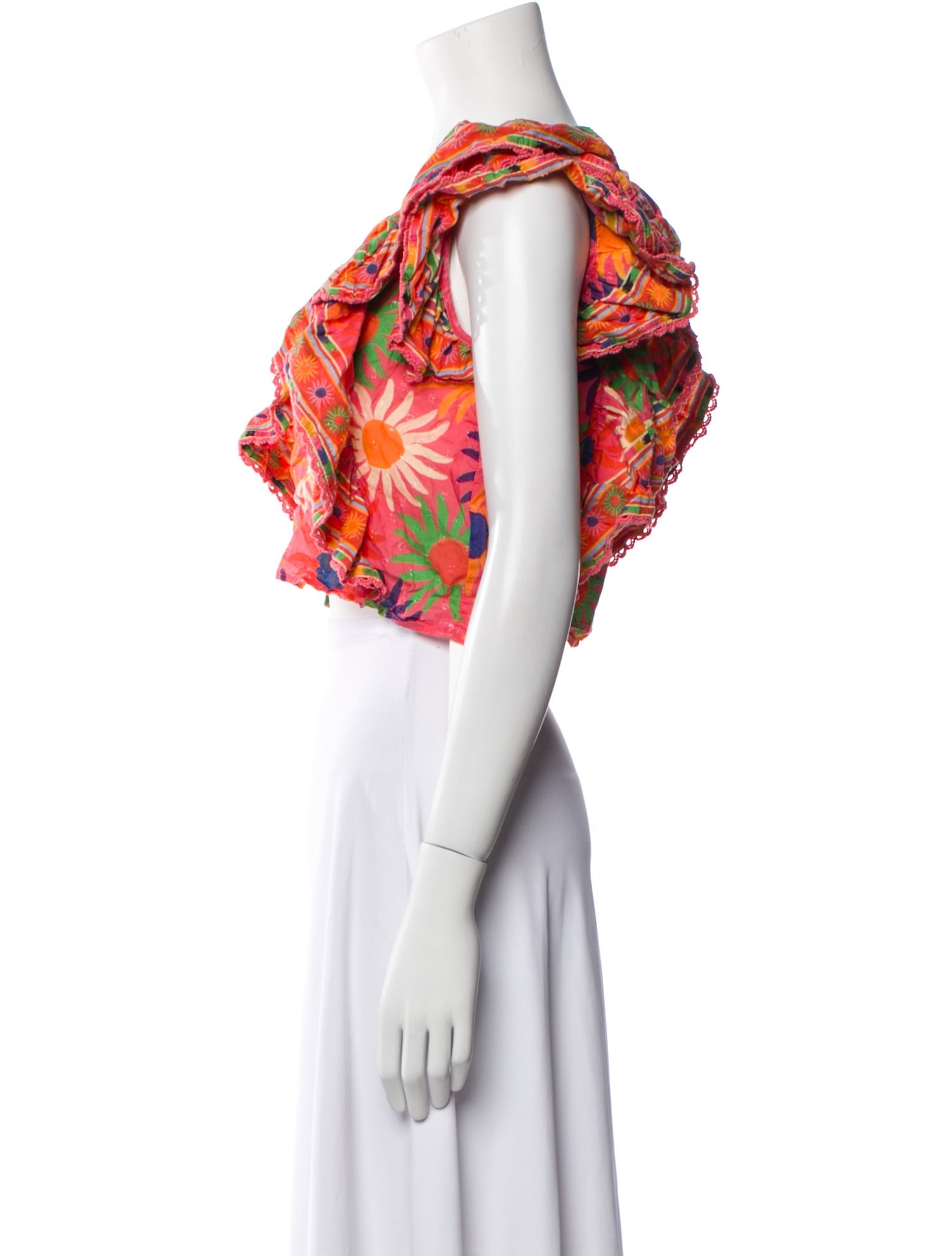 Farm Rio Floral Print Bateau Neckline Crop Top