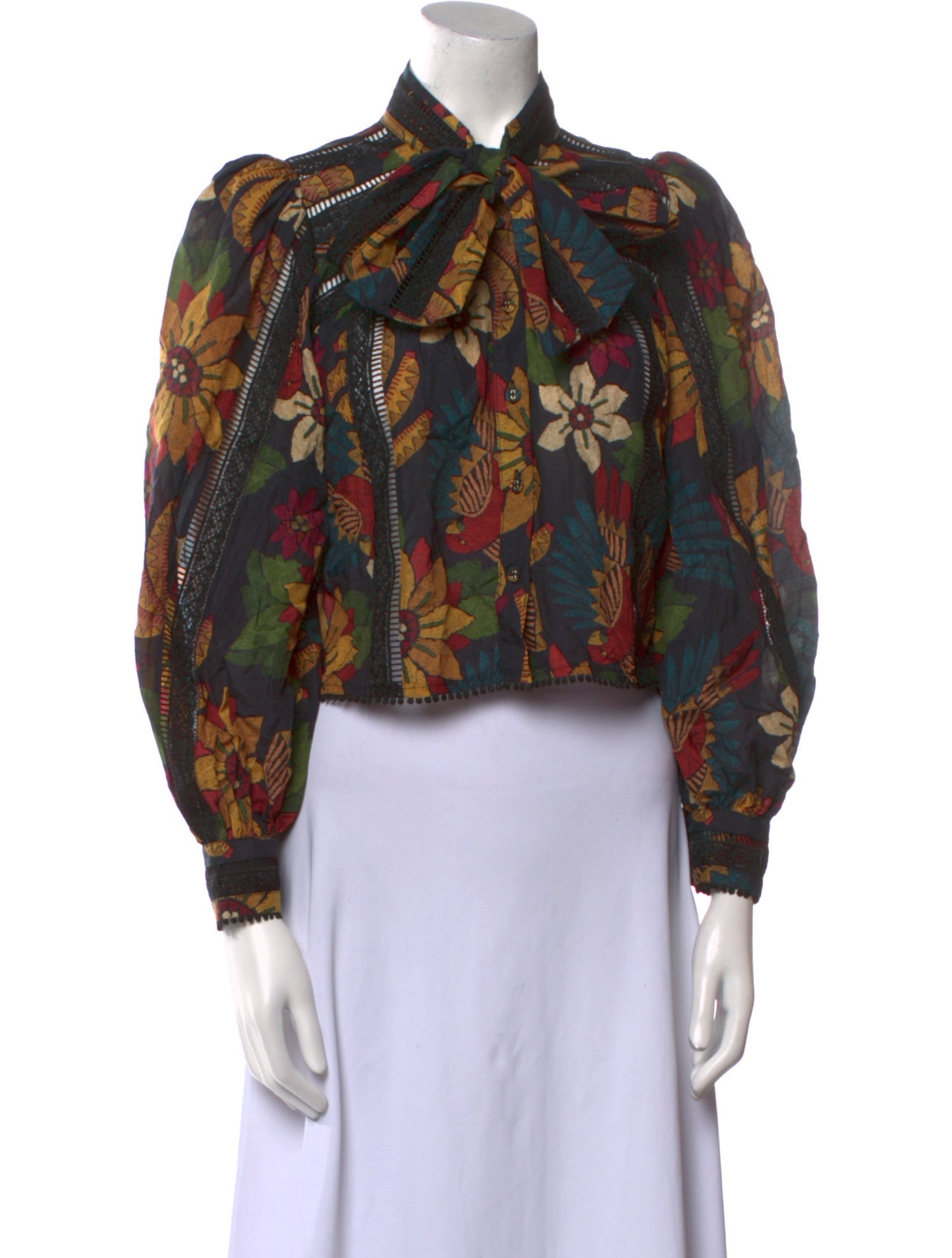 Farm Rio Floral Print Mock Neck Crop Top