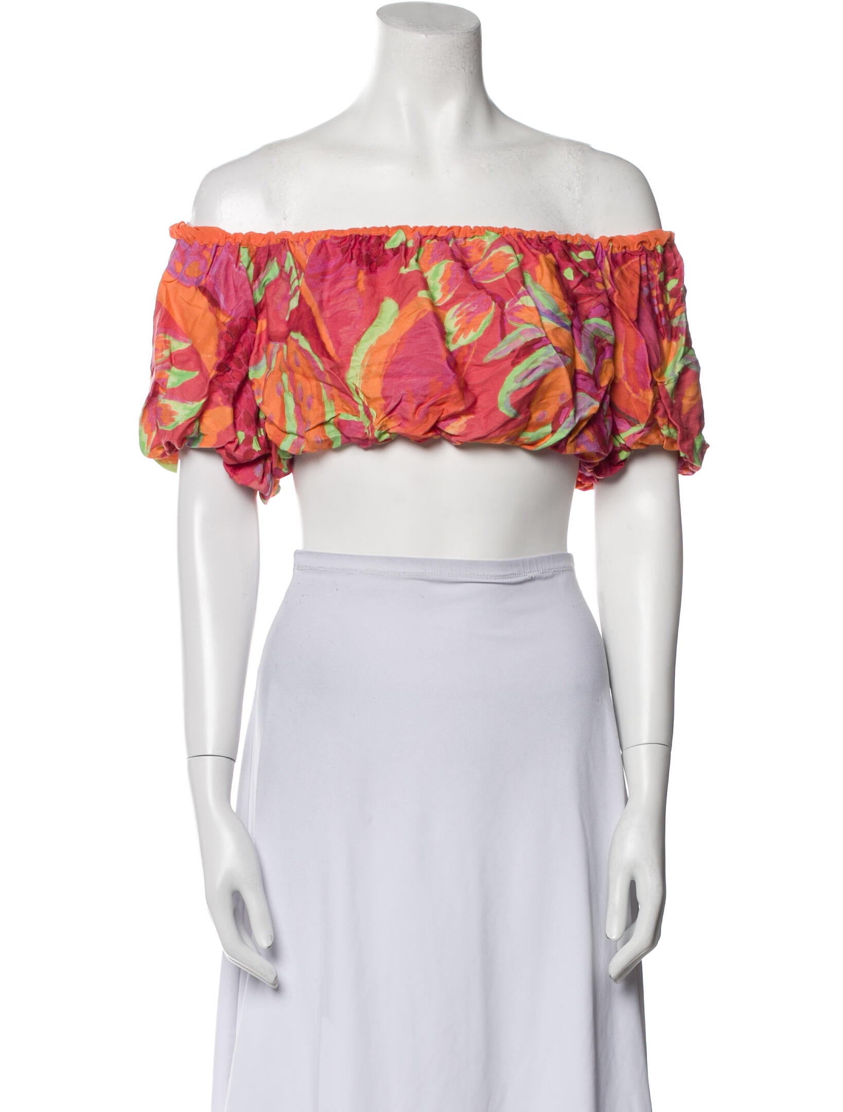 Farm Rio Floral Print Off-The-Shoulder Crop Top