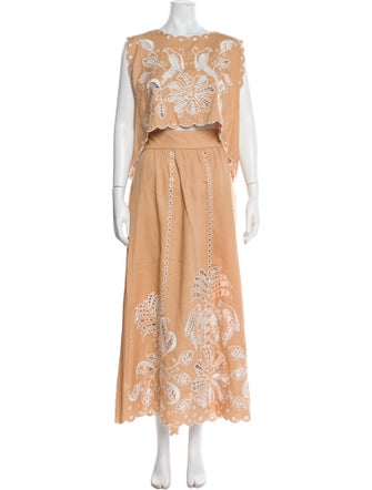 Farm Rio Linen Embroidered Accent Skirt Set