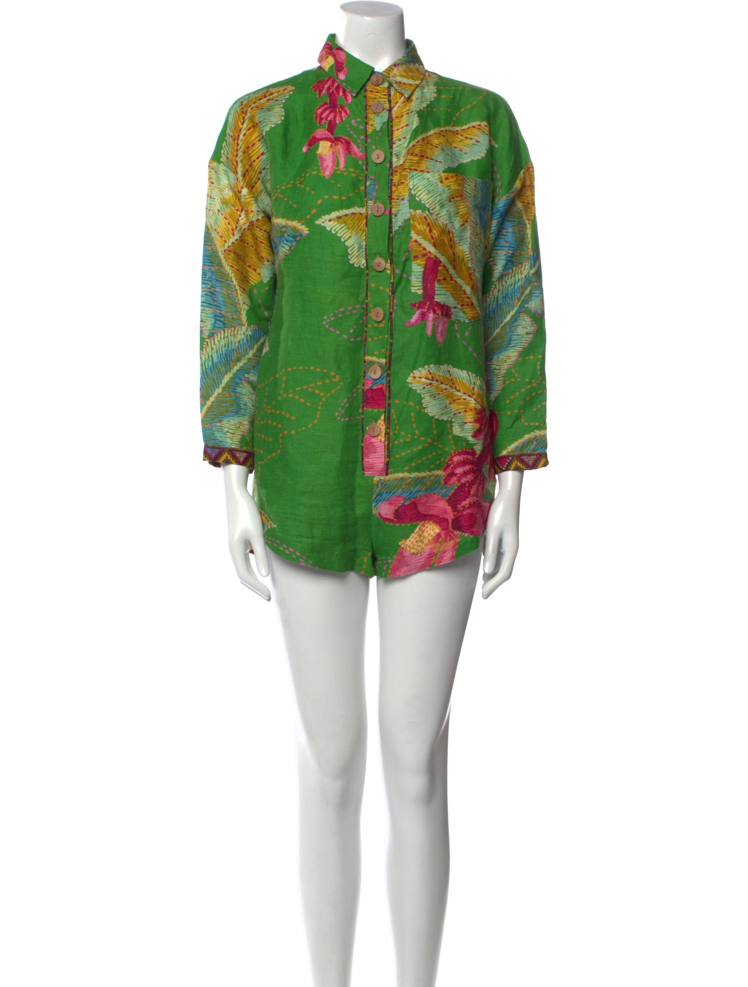 Farm Rio Linen Floral Print Romper