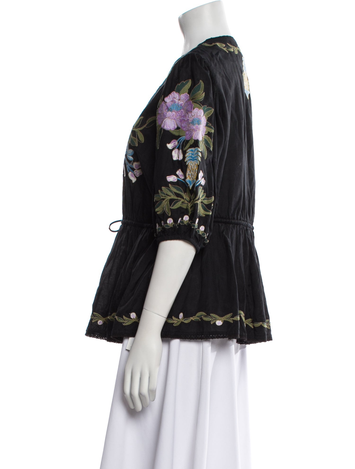 Farm Rio Floral Print Scoop Neck Blouse