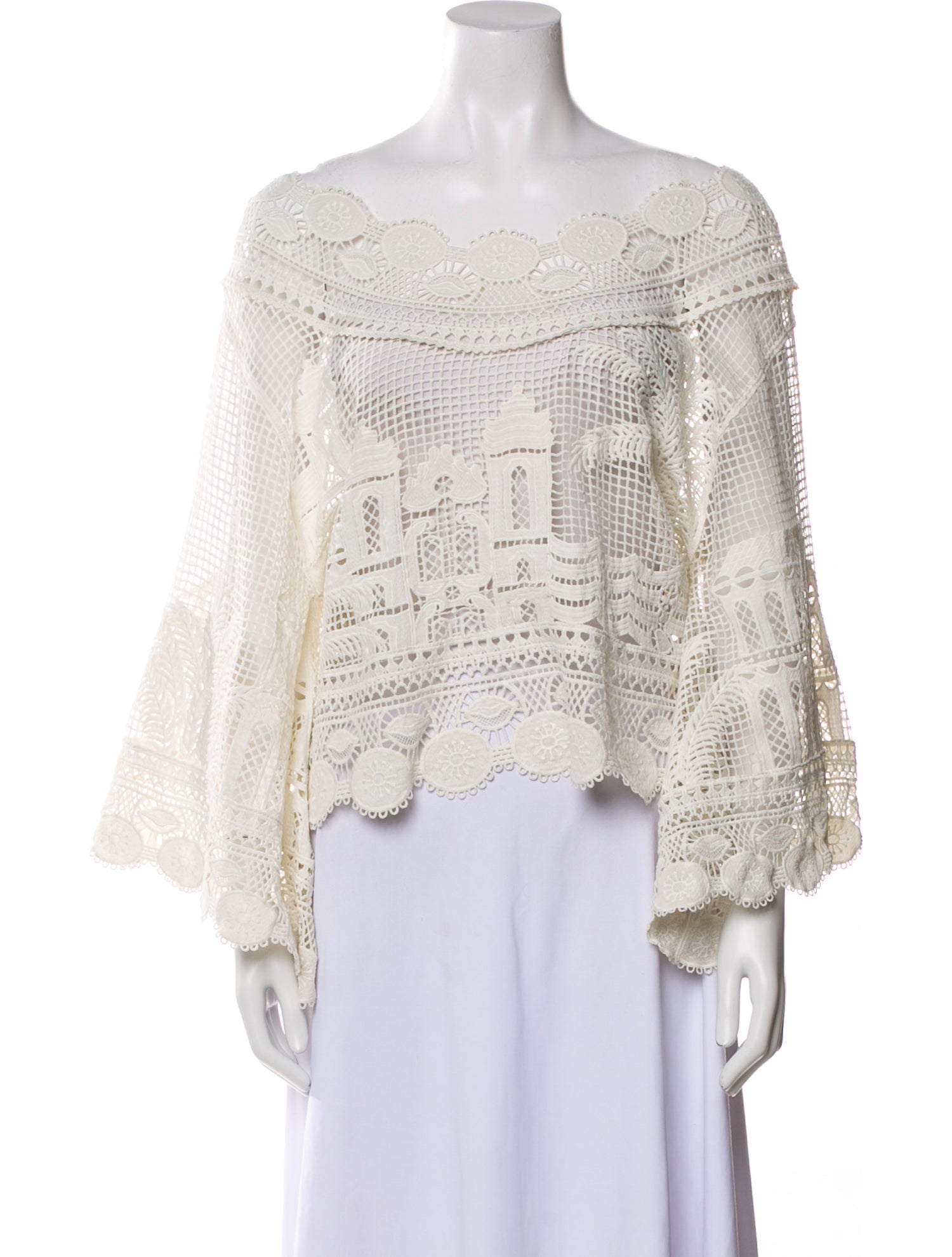 Farm Rio Lace Pattern Off-The-Shoulder Blouse
