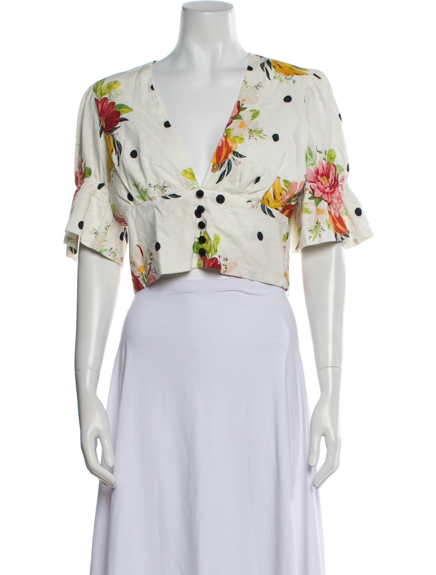 Farm Rio Linen Floral Print Crop Top