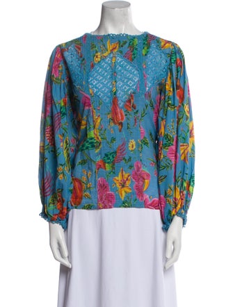 Farm Rio Floral Print Bateau Neckline Blouse