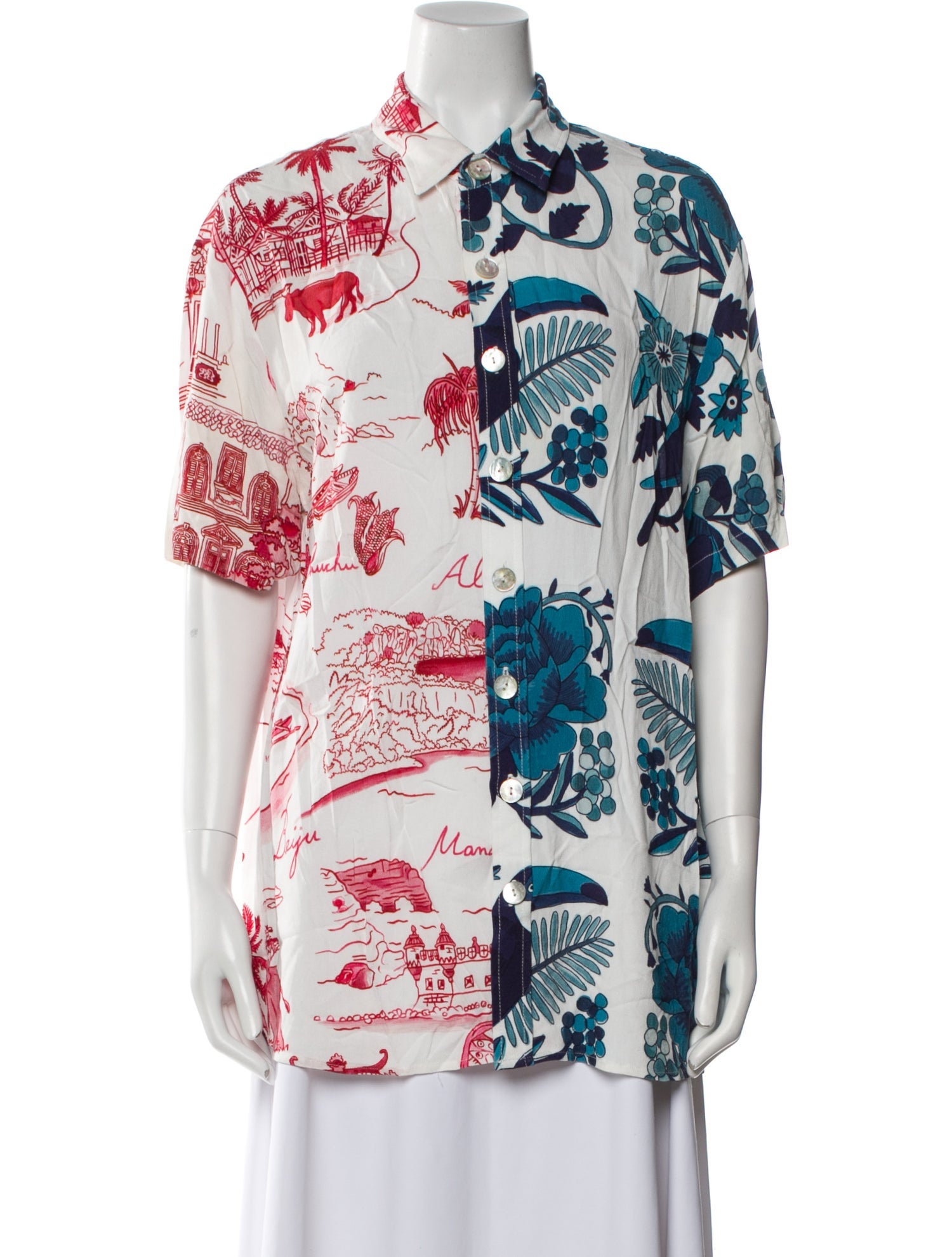 Farm Rio Printed Short Sleeve Button-Up Top