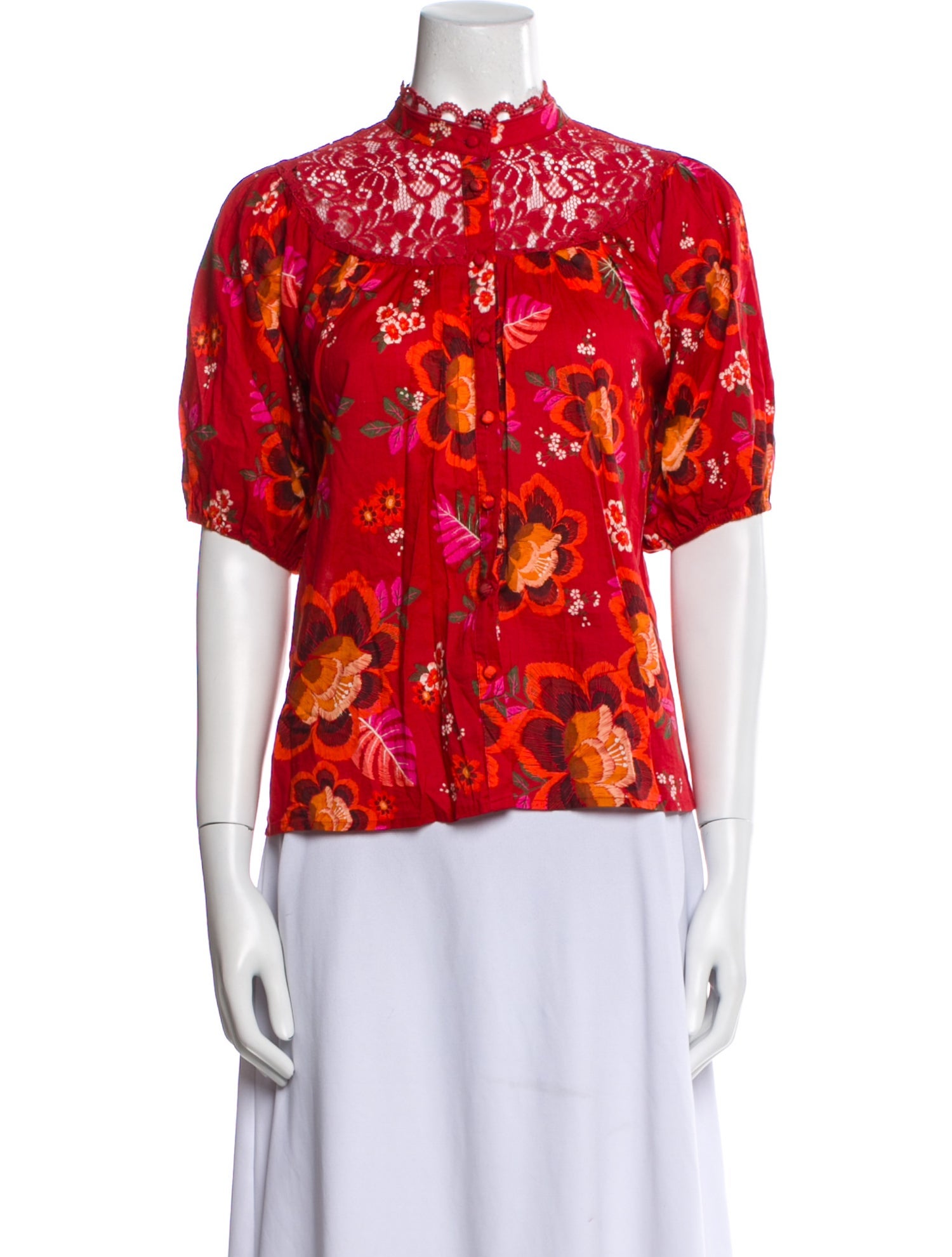 Farm Rio Floral Print Mock Neck Top