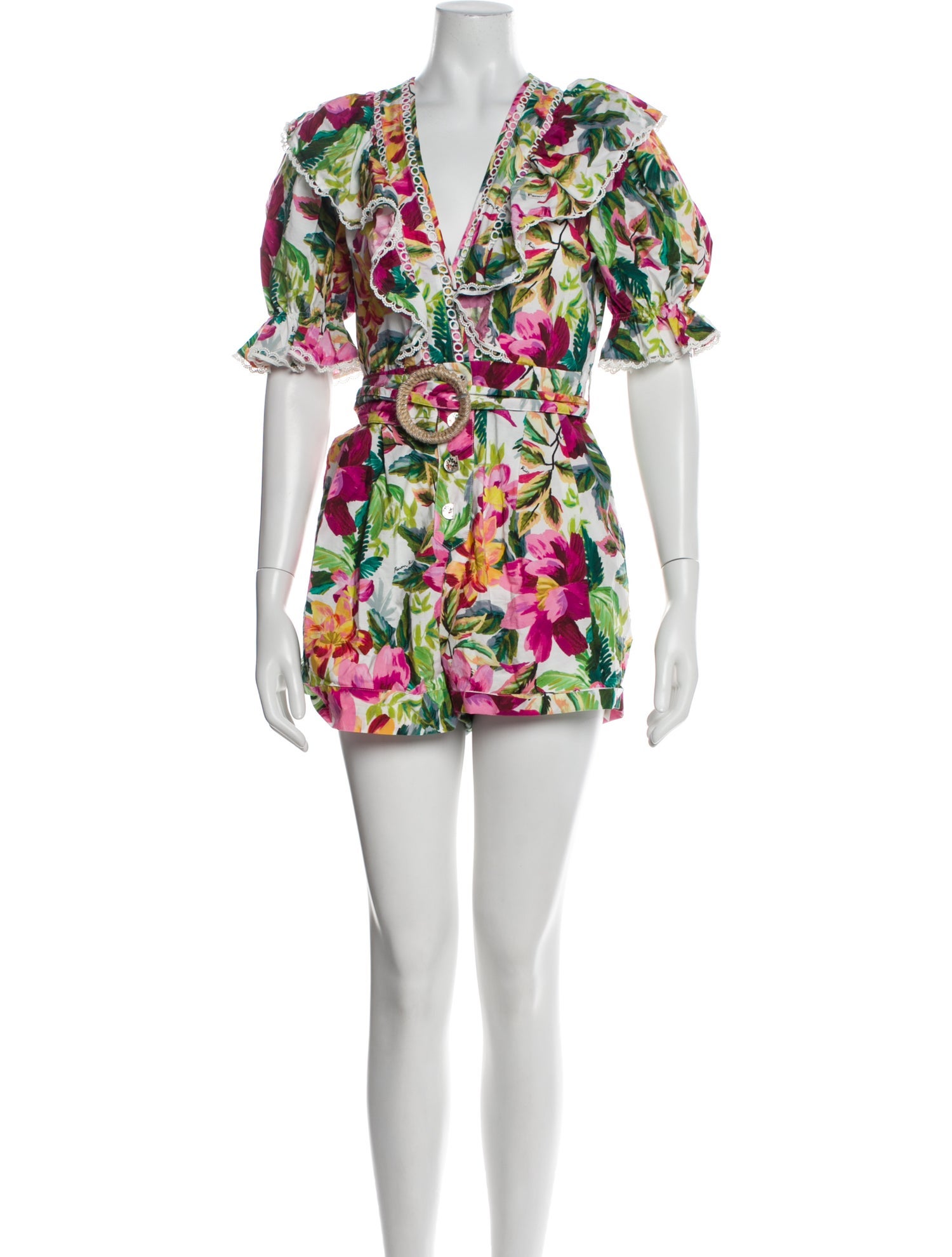 Farm Rio Printed Plunge Neckline Romper