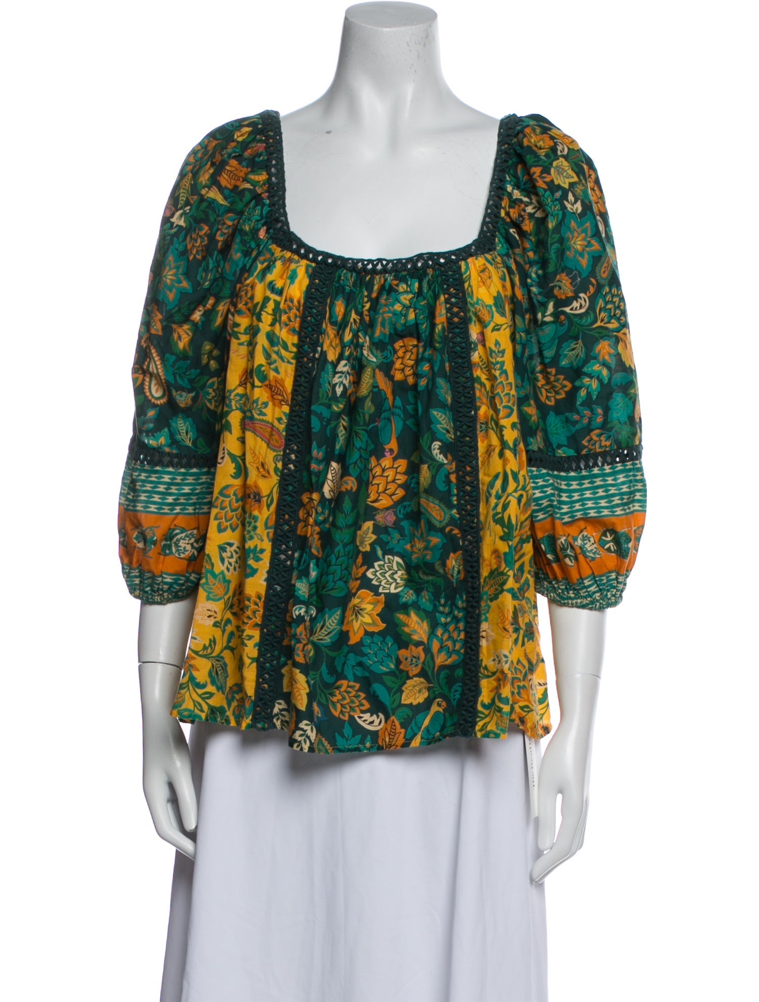 Farm Rio Floral Print Square Neckline Blouse