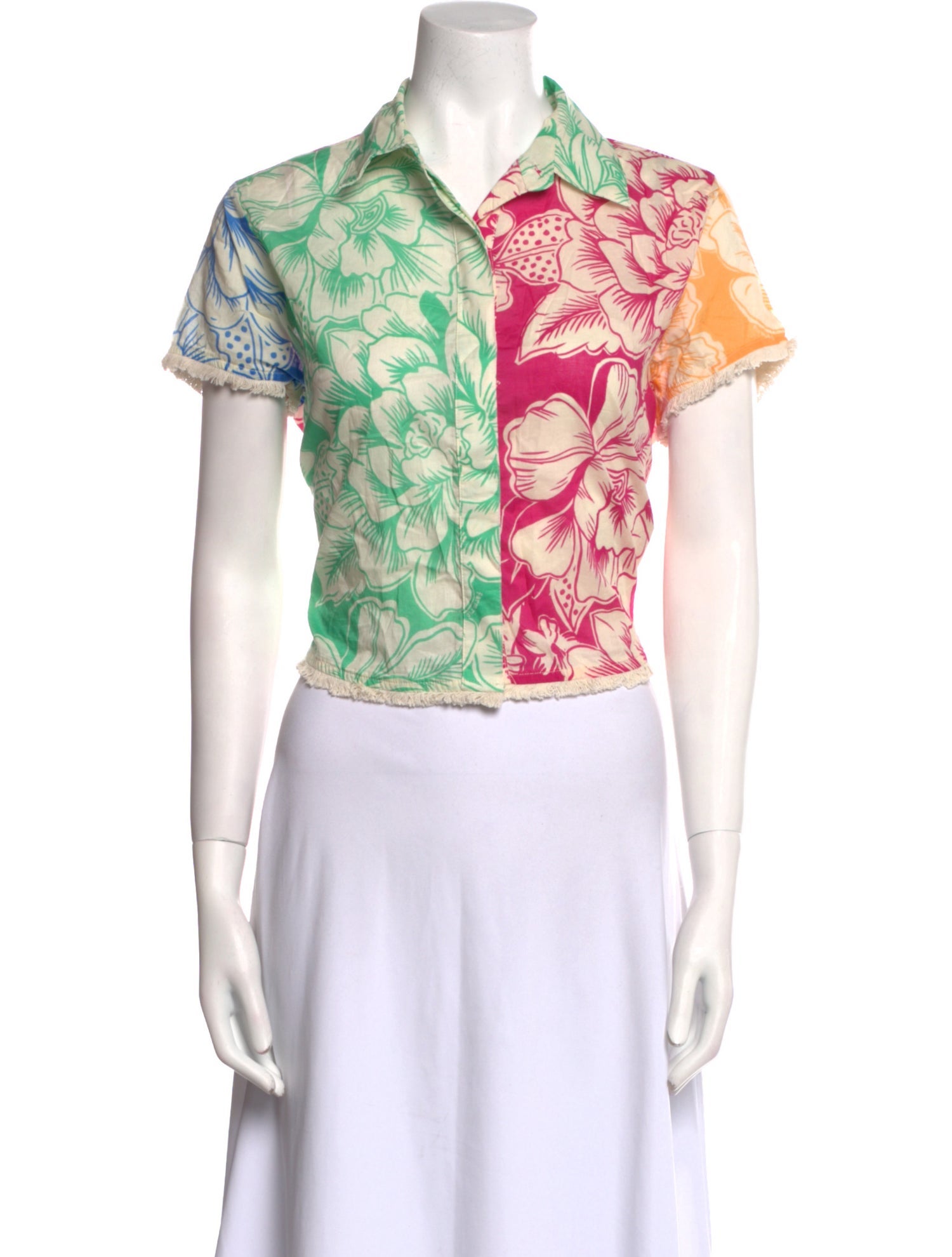 Farm Rio Floral Print Short Sleeve Button-Up Top