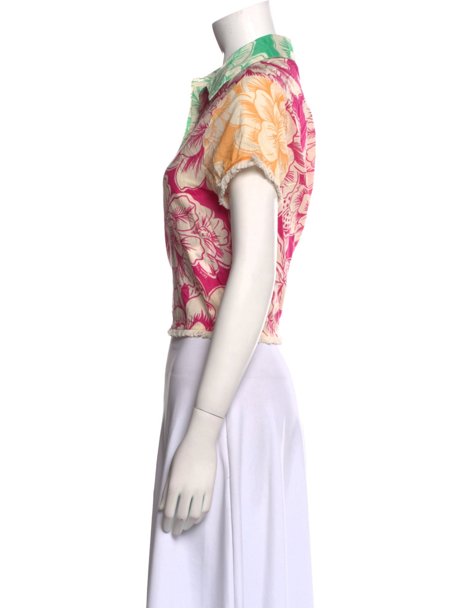 Farm Rio Floral Print Short Sleeve Button-Up Top