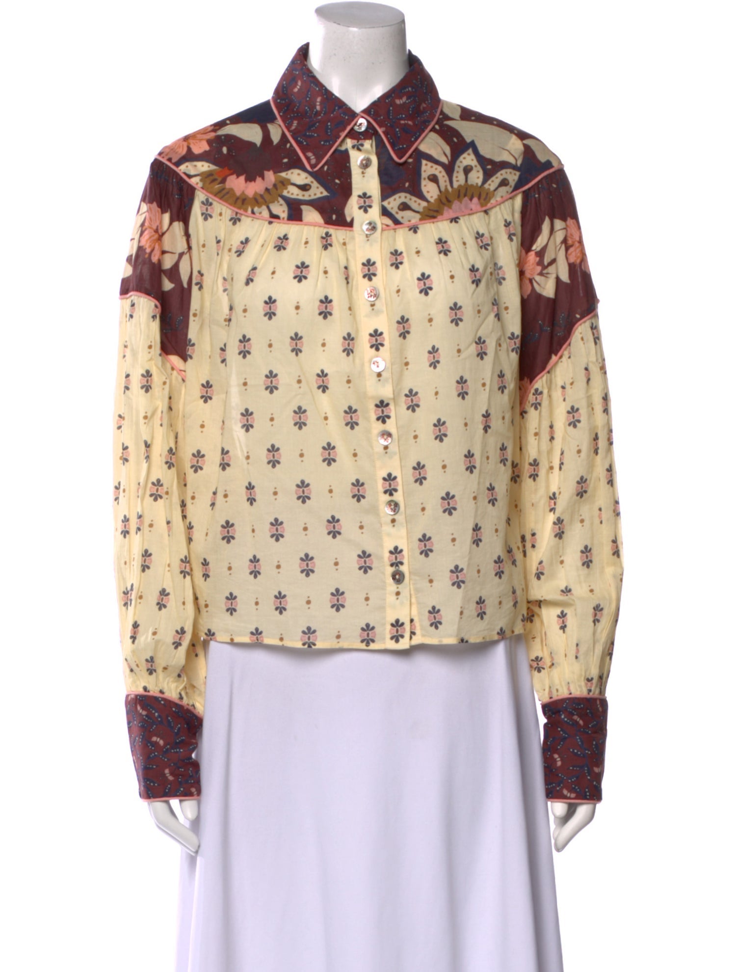 Farm Rio Floral Print Long Sleeve Button-Up Top