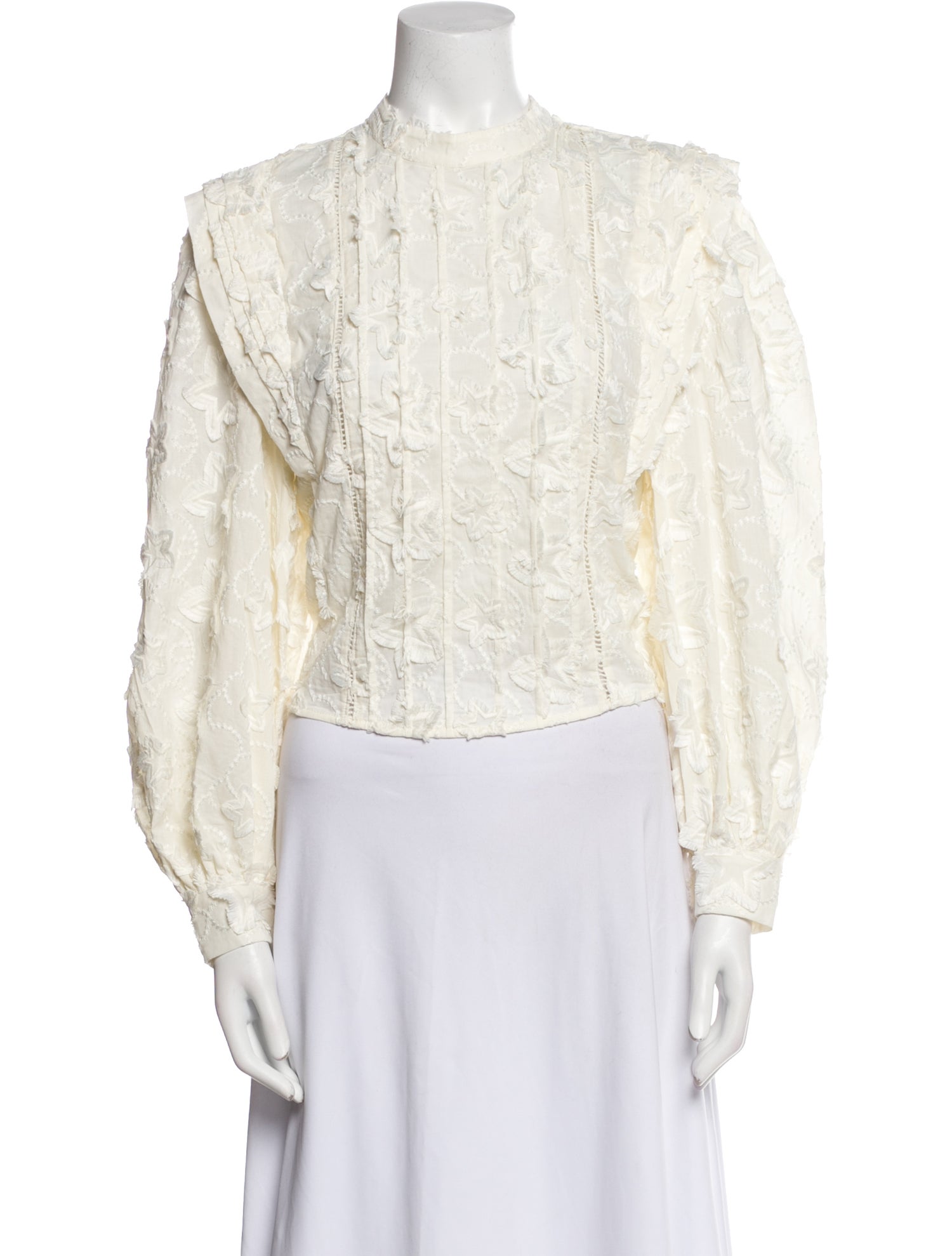 Farm Rio Lace Pattern Mock Neck Blouse