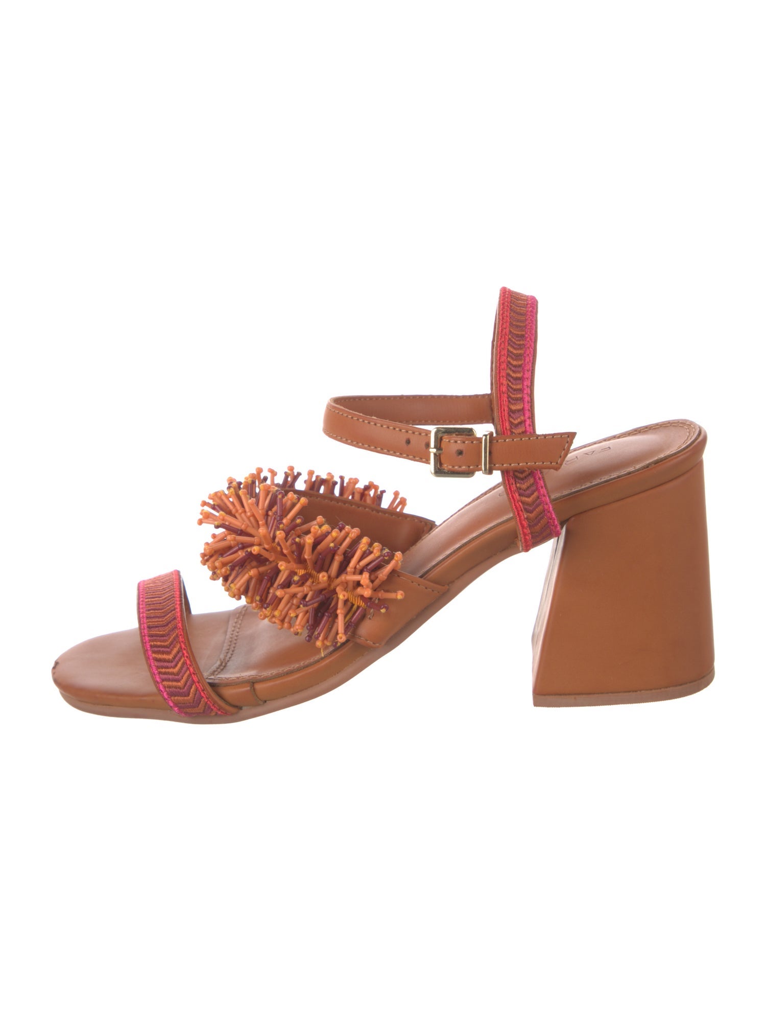 Farm Rio Leather Embroidered Accent Slingback Sandals