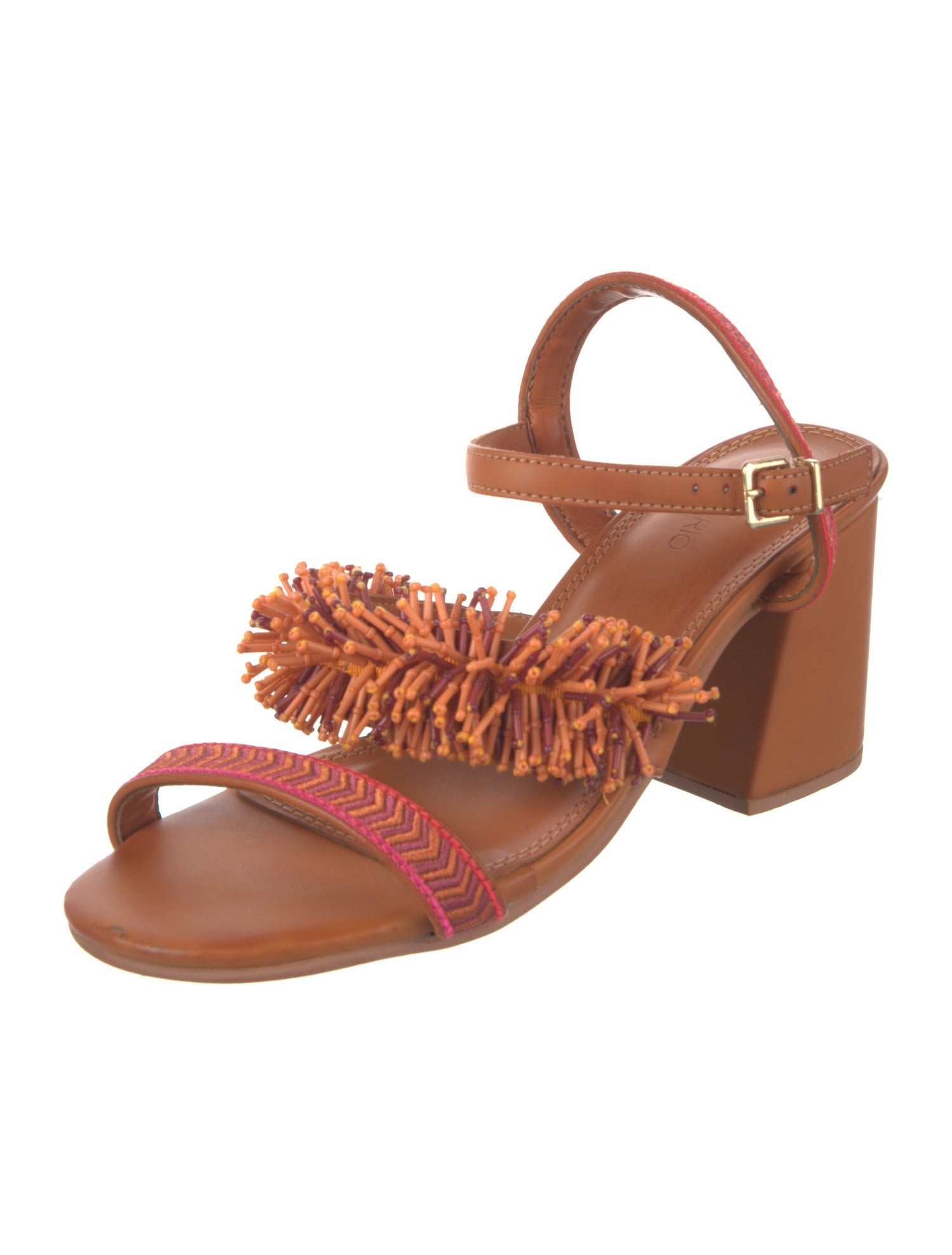 Farm Rio Leather Embroidered Accent Slingback Sandals