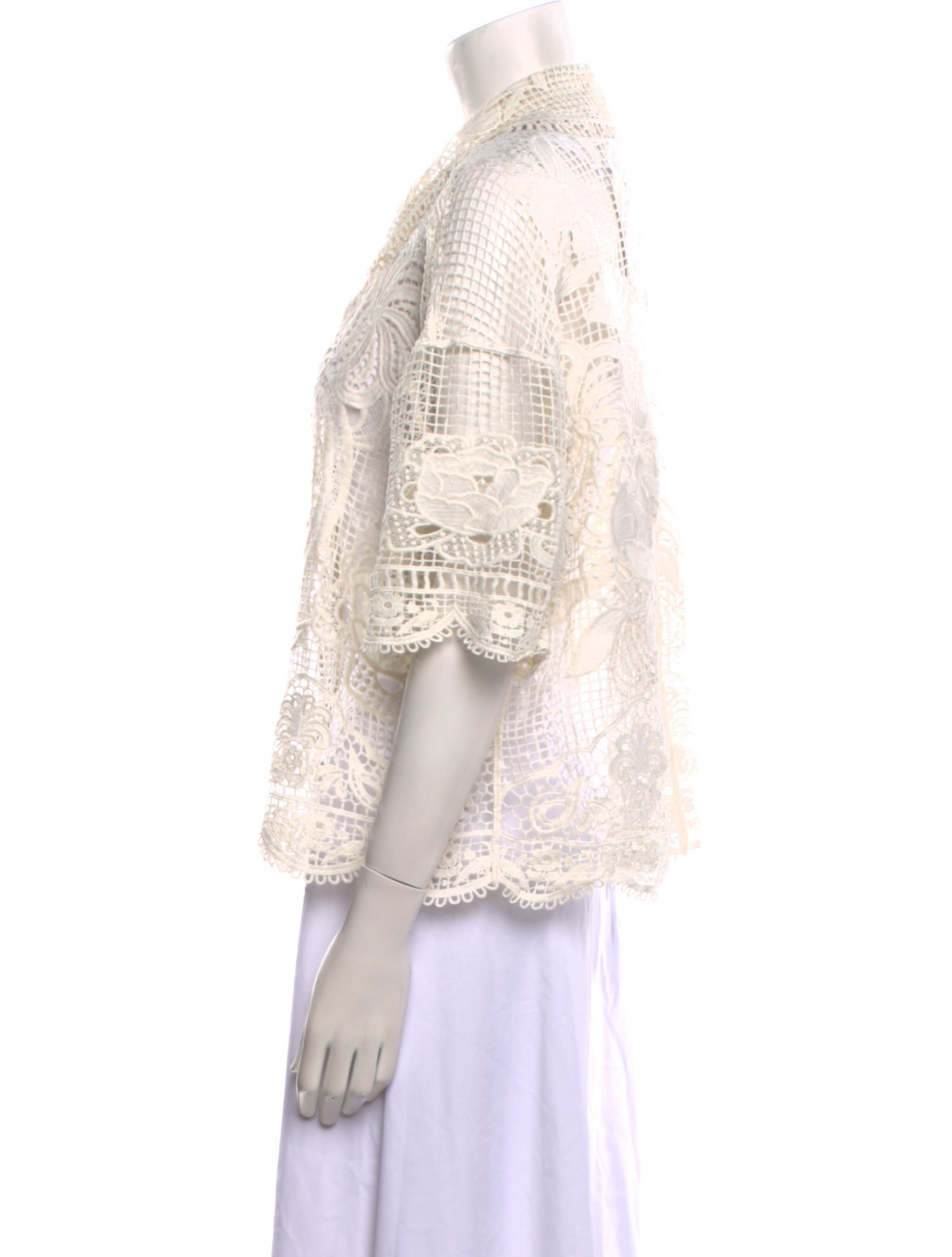 Farm Rio Lace Pattern Three-Quarter Sleeve Blouse