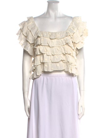 Farm Rio Square Neckline Short Sleeve Crop Top