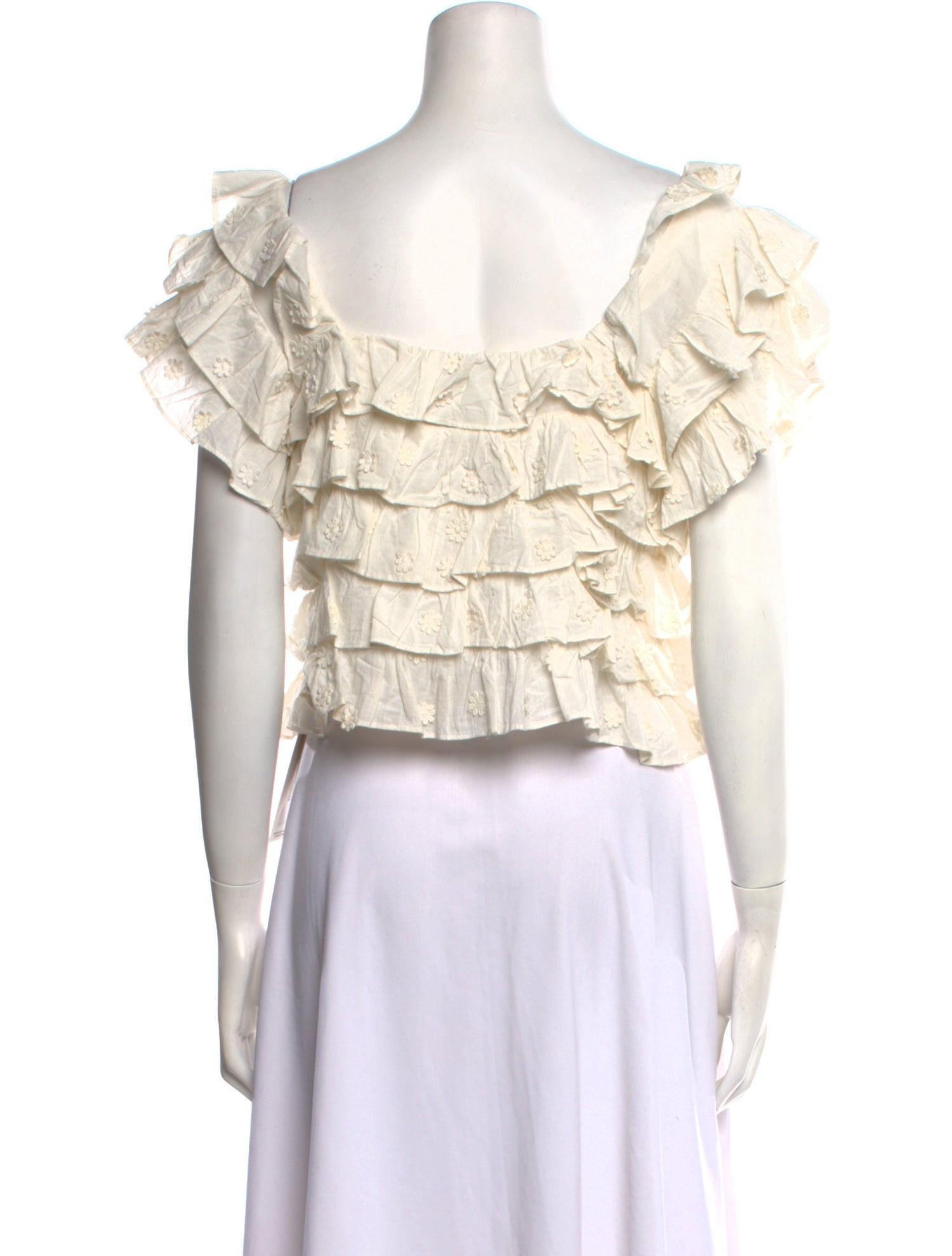 Farm Rio Square Neckline Short Sleeve Crop Top